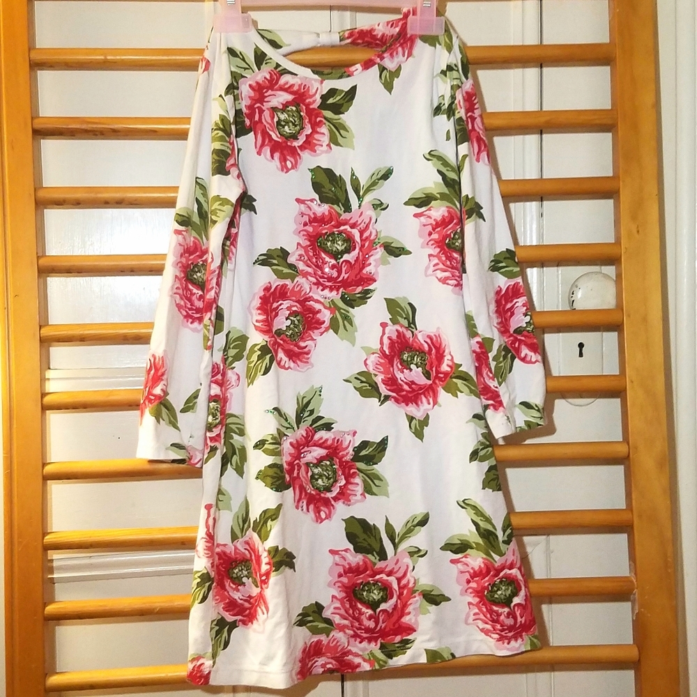Beautiful Floral Sparkle Dress L Red Rose Ivory